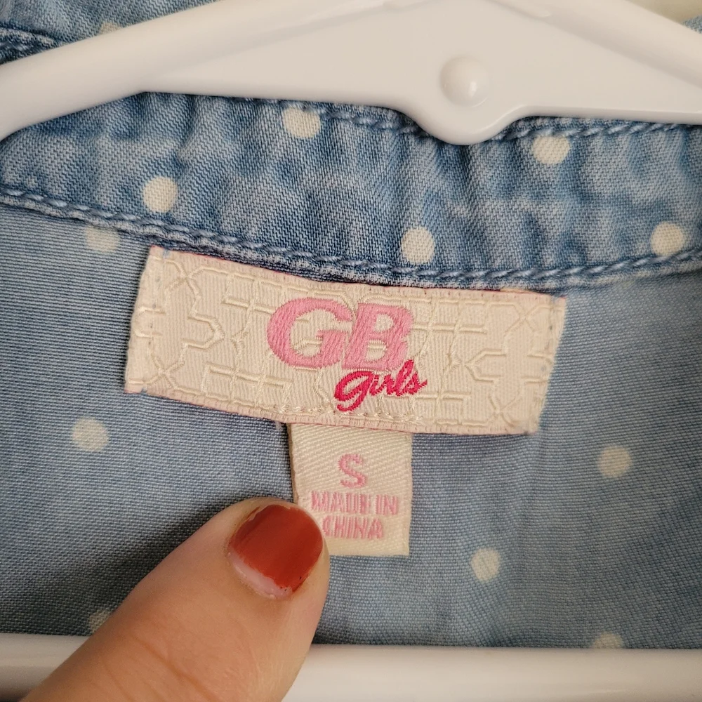 GB girls Polka Dot Shirt Dress, size Small, Blue & White - Picture 4 of 11